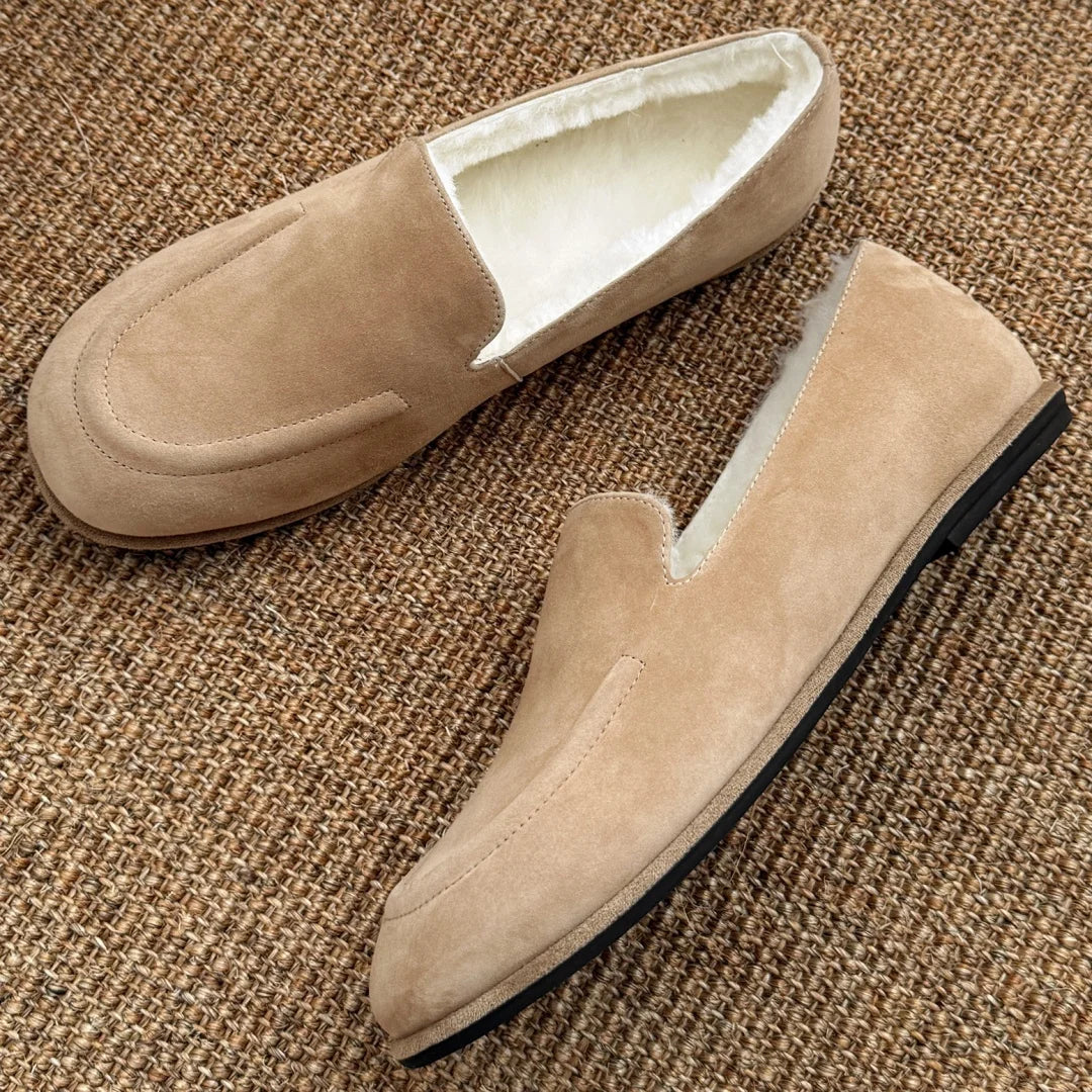 Mocassin Femme Hiver en Daim Fourré Laine de Mouton