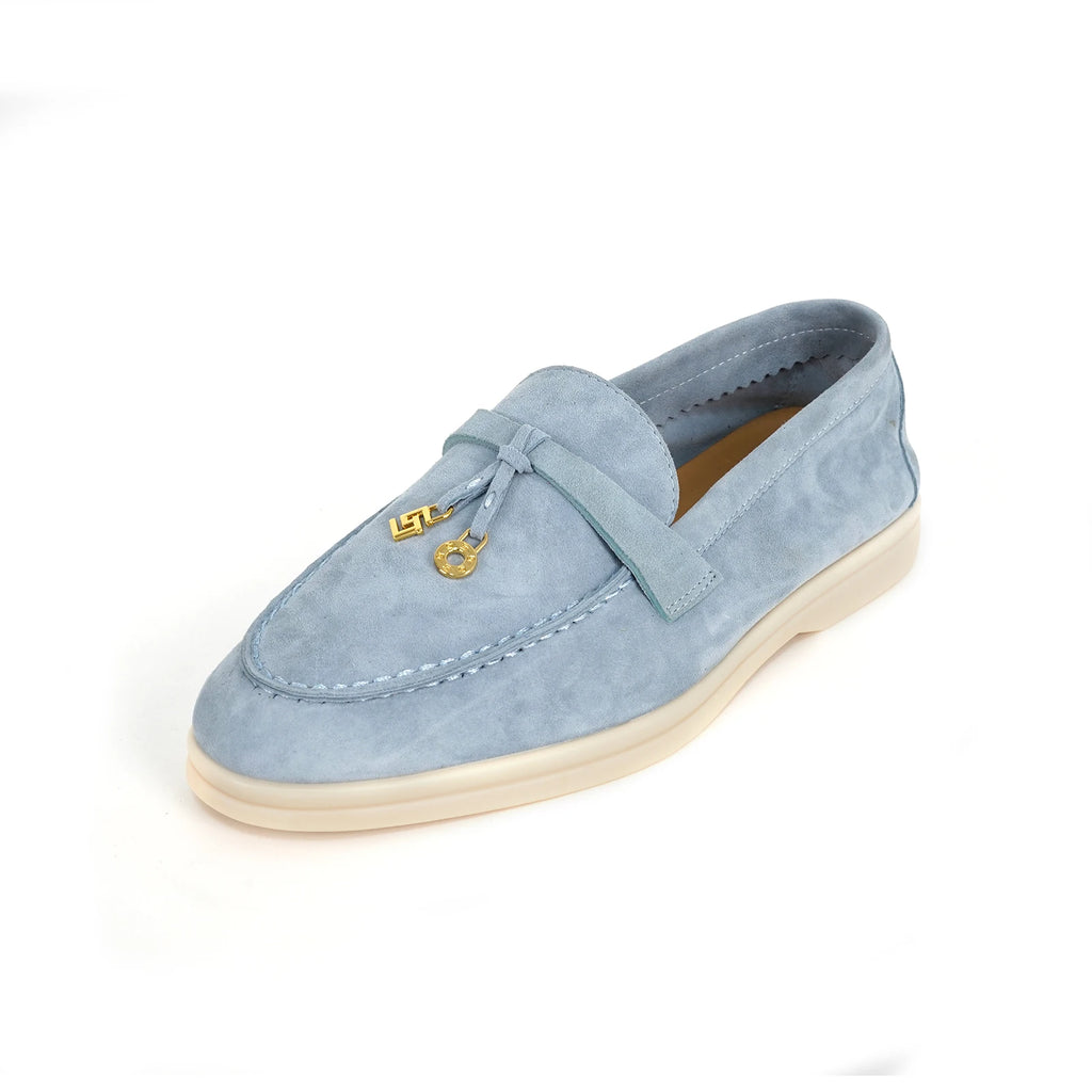 Mocassin Daim Orange Luxe Glands Dorés