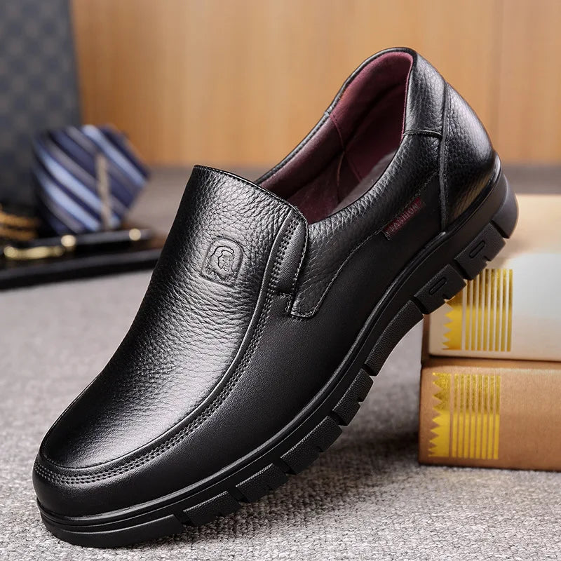 Mocassin Orthopédique Semelle Epaisse Confort En Cuir Véritable Marron Homme