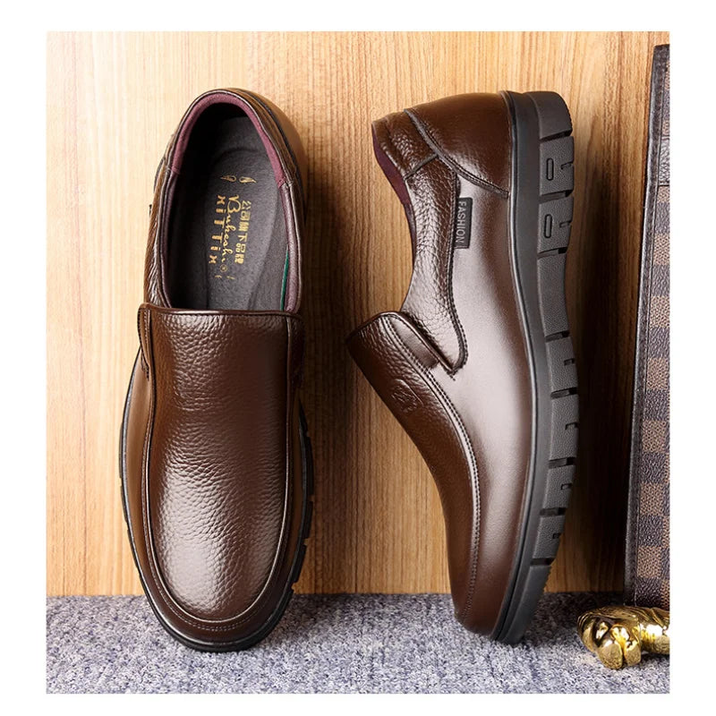 Mocassin Orthopédique Semelle Epaisse Confort En Cuir Véritable Noir Homme