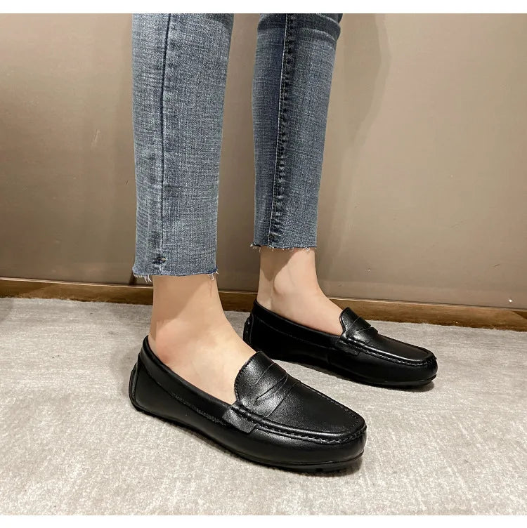 Mocassin Cuir Blanc Femme à Chaîne Dorée