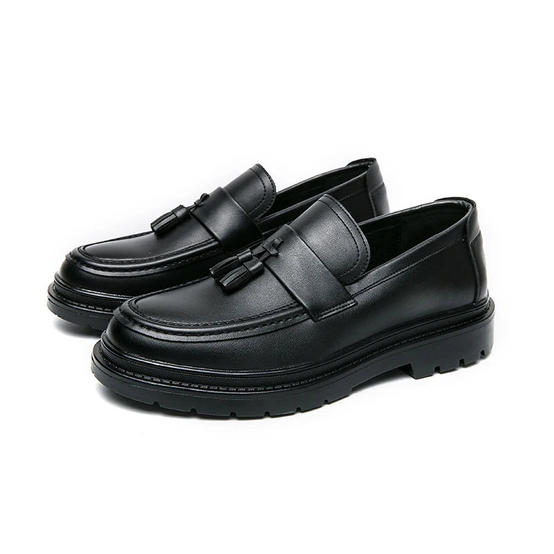 Mocassin Derby Compensé En Cuir Noir Semelle épaisse À Lacet Pour Homme