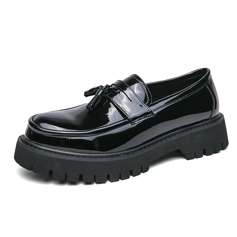 Mocassin Derby Compensé En Cuir Noir Semelle épaisse À Lacet Pour Homme