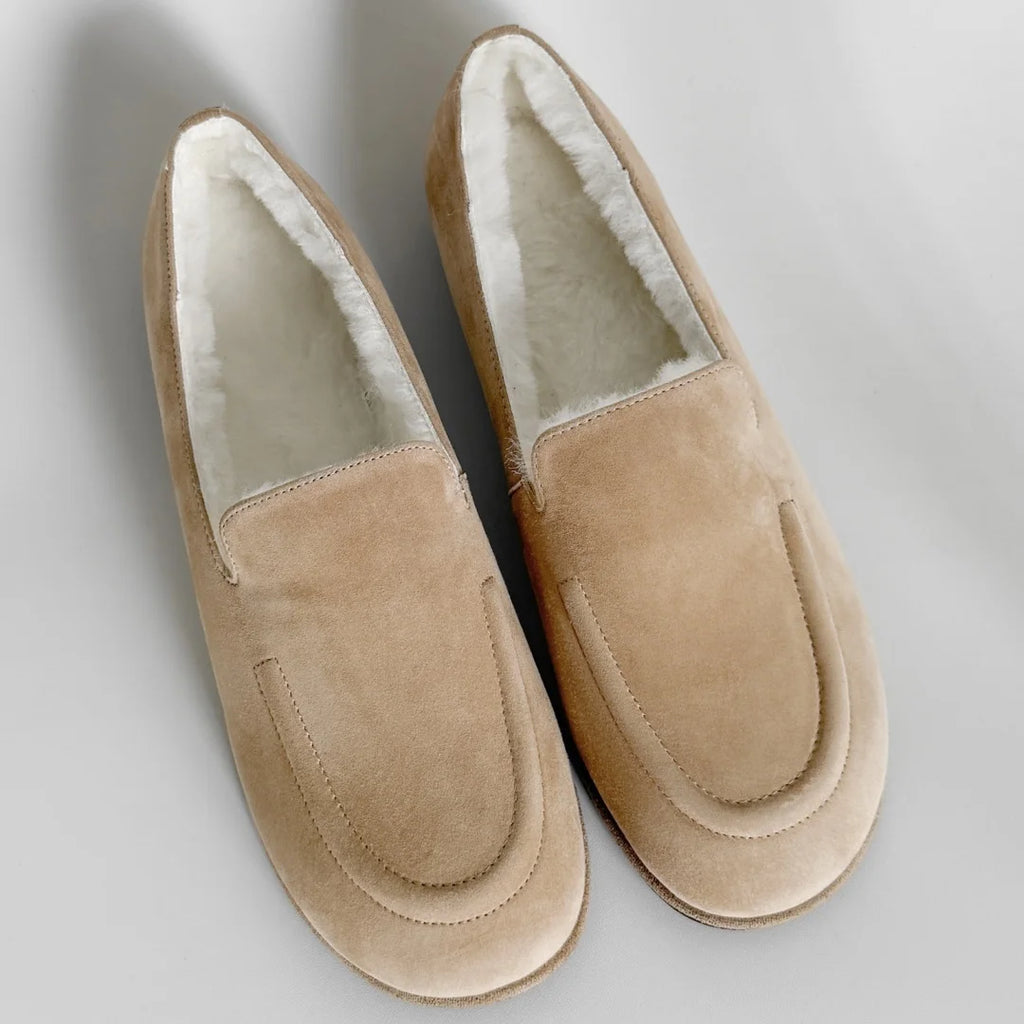 Mocassin Femme Hiver en Daim Fourré Laine de Mouton