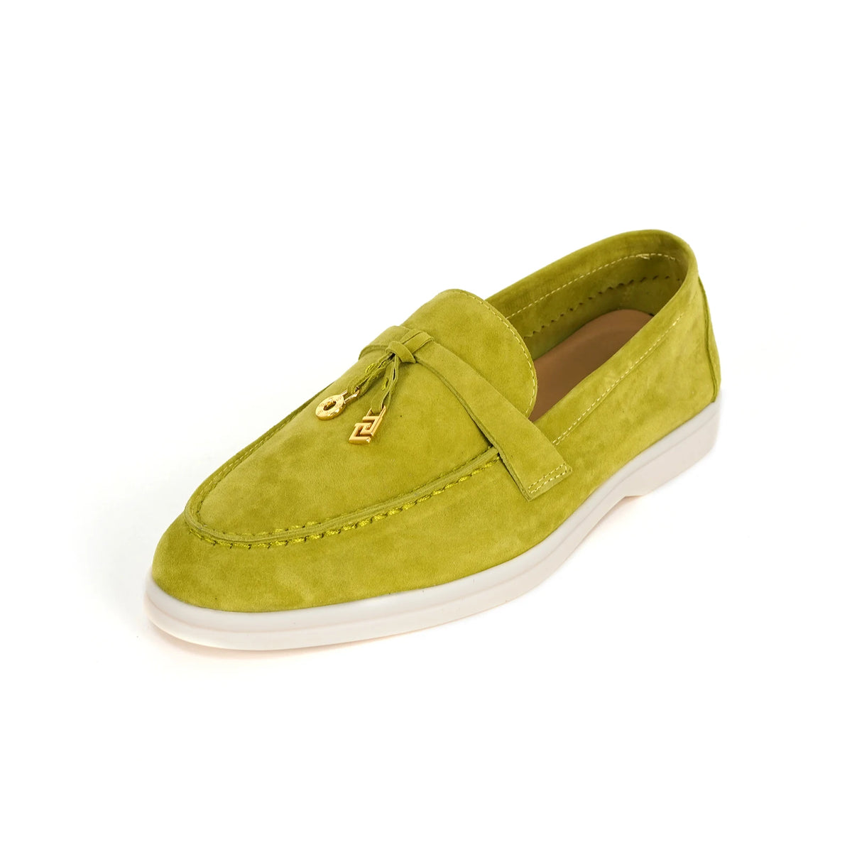 Mocassin Daim Orange Luxe Glands Dorés