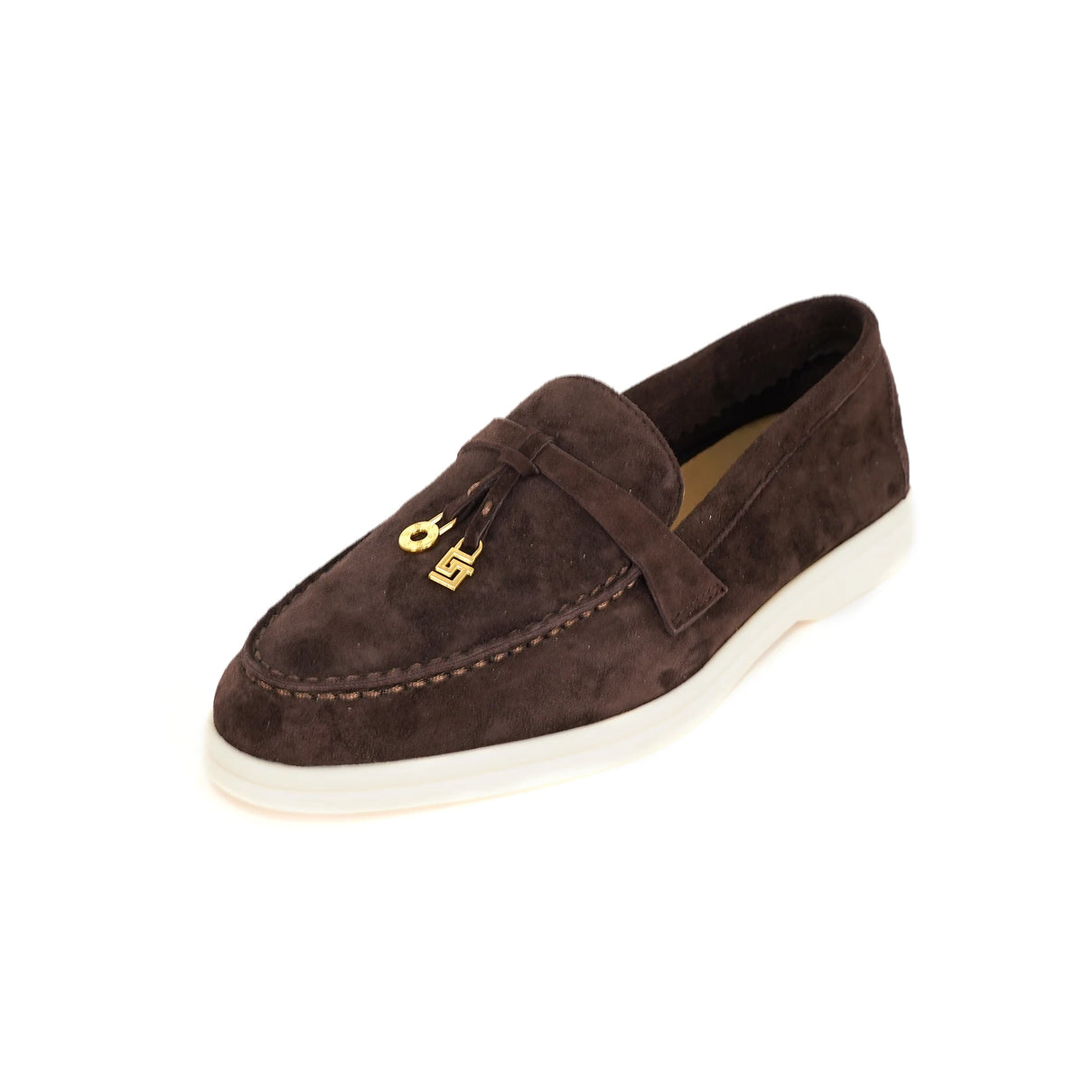 Mocassin Daim Orange Luxe Glands Dorés