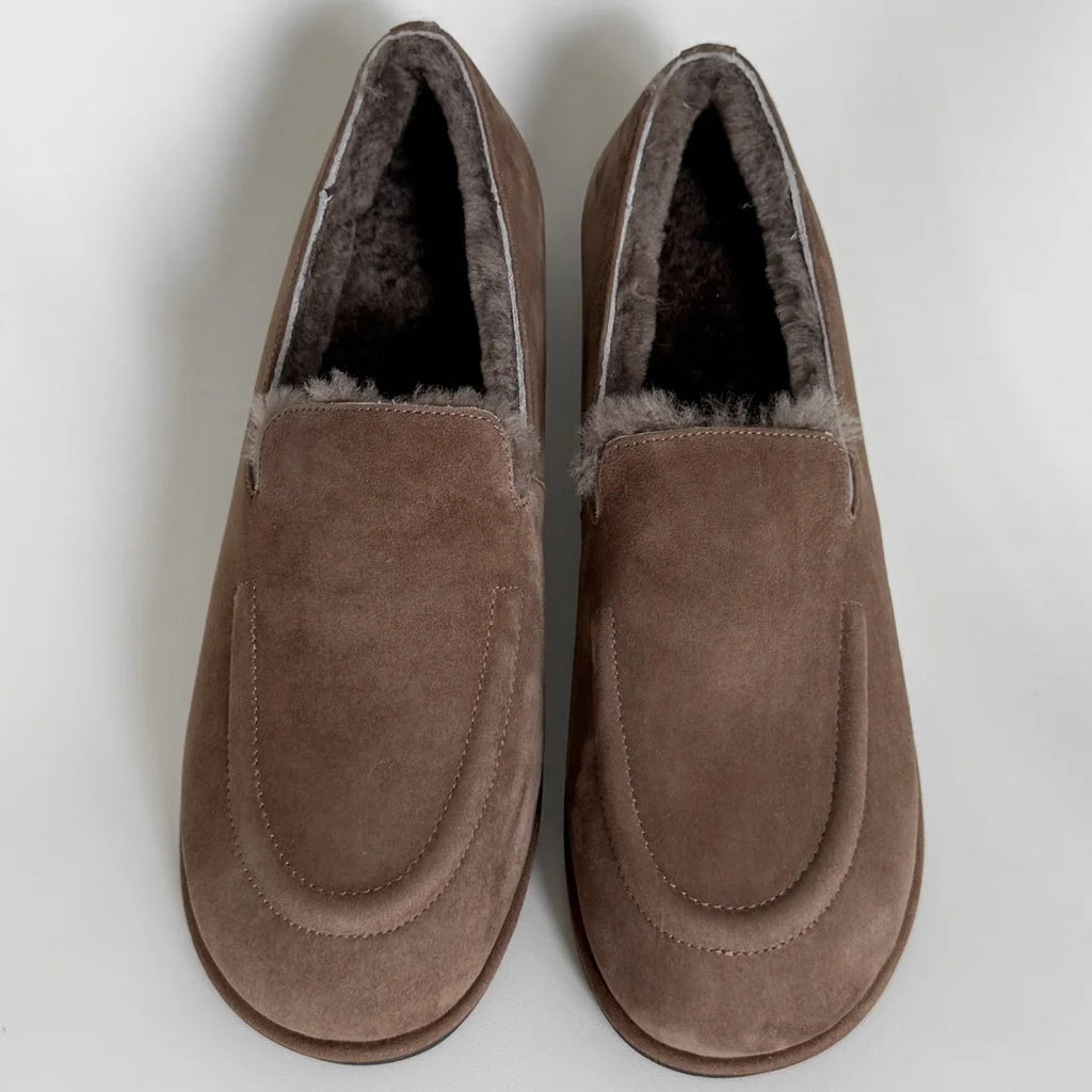 Mocassin Femme Hiver en Daim Fourré Laine de Mouton