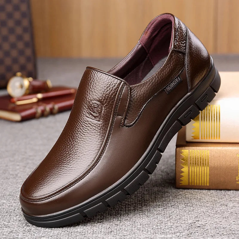 Mocassin Orthopédique Semelle Epaisse Confort En Cuir Véritable Noir Homme
