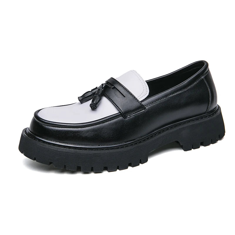 Mocassin Derby Compensé En Cuir Noir Semelle épaisse À Lacet Pour Homme