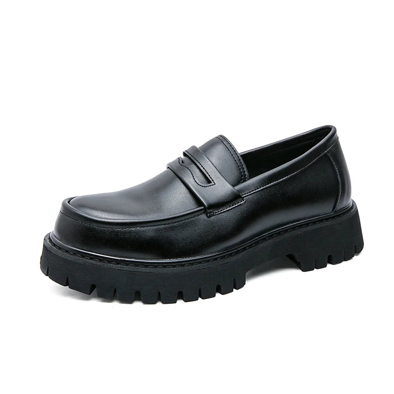 Mocassin Derby Compensé En Cuir Noir Semelle épaisse À Lacet Pour Homme