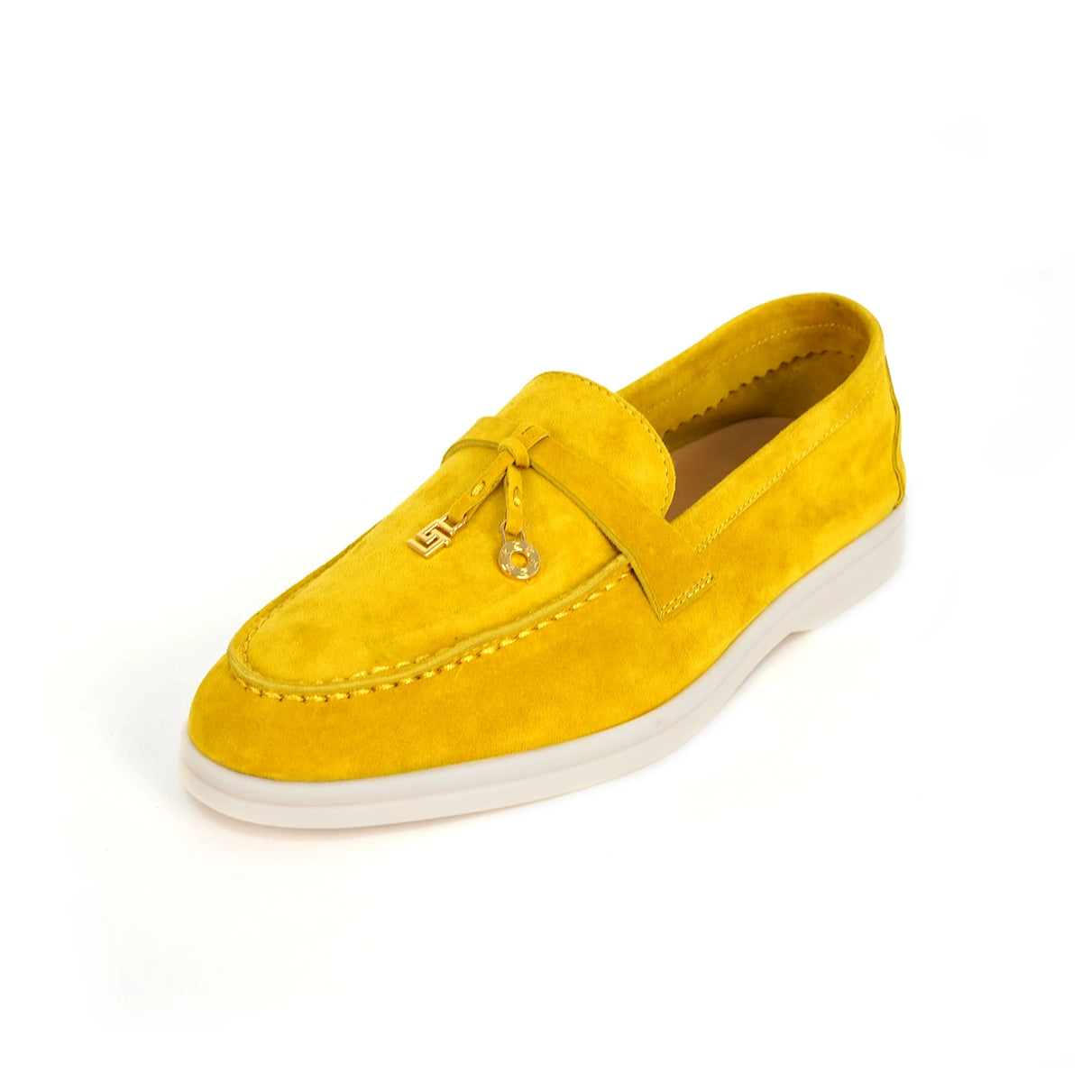 Mocassin Daim Gris Luxe Glands Dorés