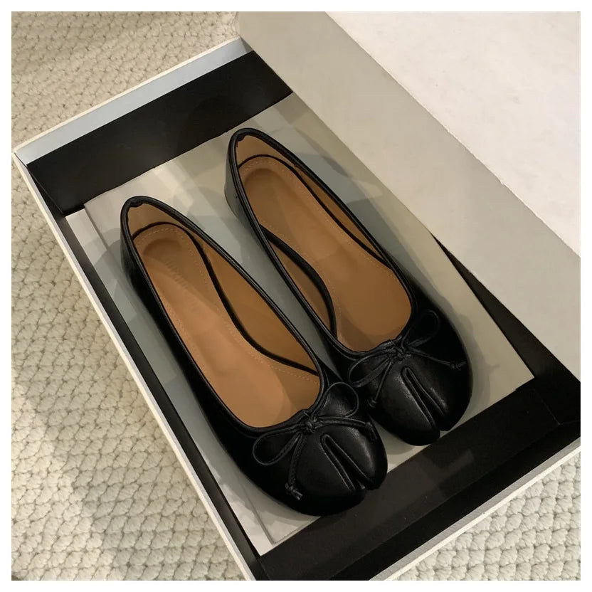 Mocassin Ballerine Tabi Femme en Cuir à Nœud