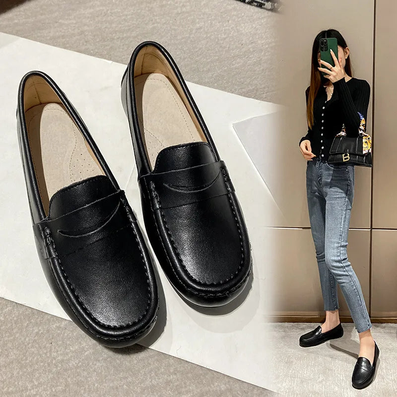 Mocassin Cuir Blanc Femme à Chaîne Dorée