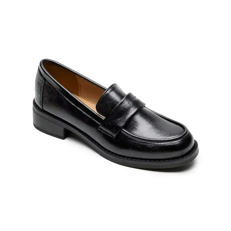 Mocassin En Cuir Vernis Noir à Talon Pour Femme