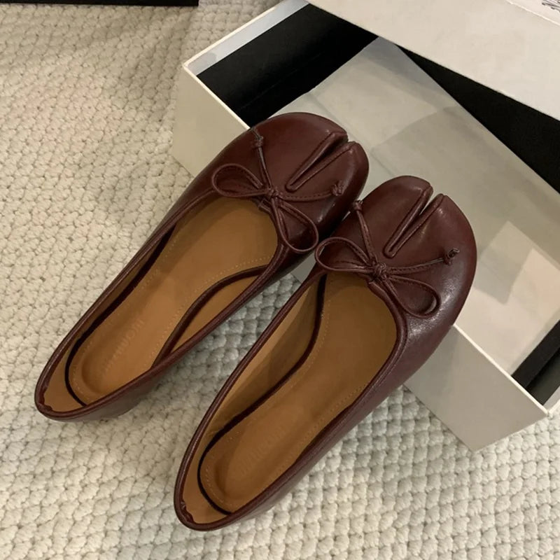 Mocassin Ballerine Tabi Femme en Cuir à Nœud