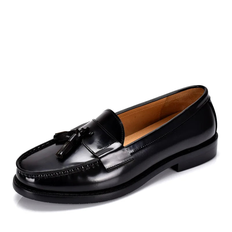 Mocassin En Cuir Vernis Marron Foncé Pour Homme à Gland