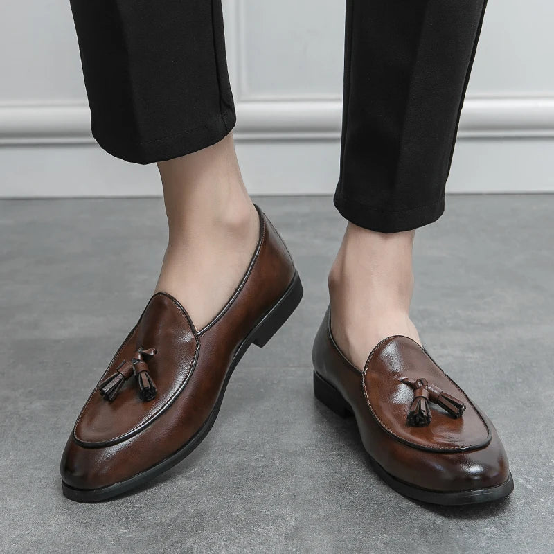 Mocassin Cuir Marron Vernis à Gland Homme