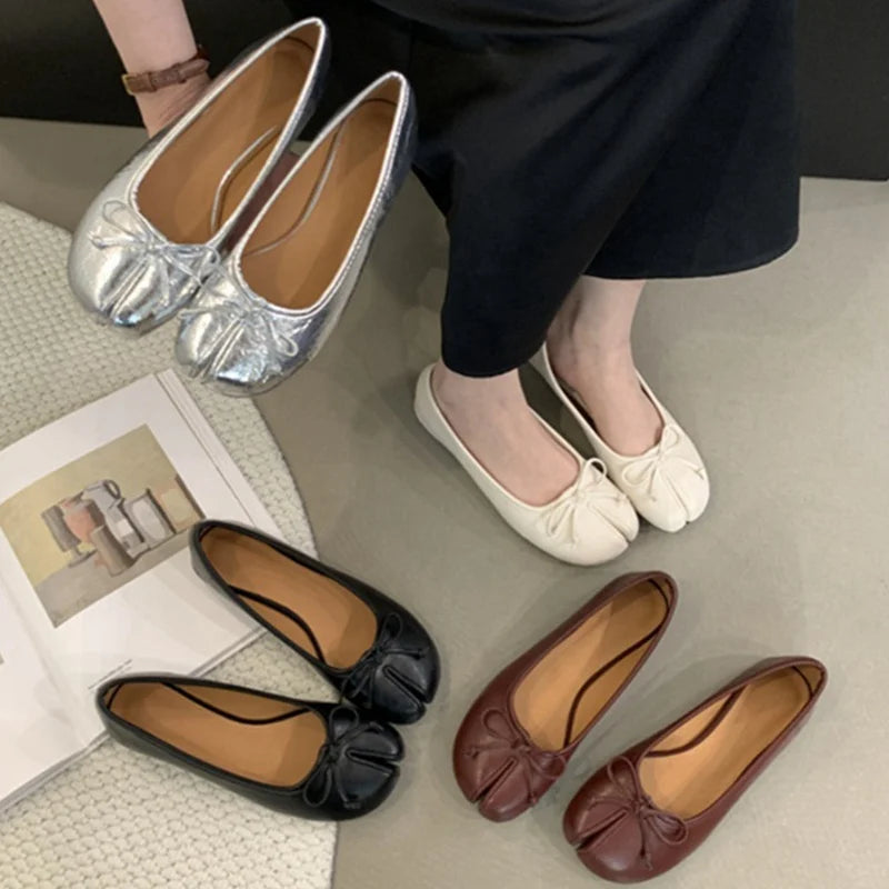 Mocassin Ballerine Tabi Femme en Cuir à Nœud
