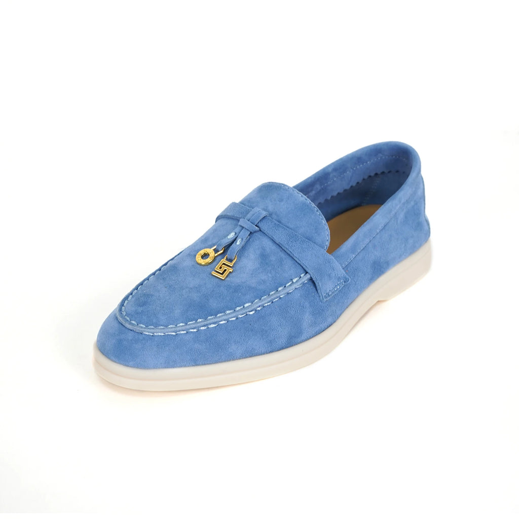 Mocassin Daim Vert Luxe Glands Dorés