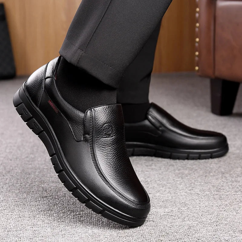 Mocassin Orthopédique Semelle Epaisse Confort En Cuir Véritable Marron Homme