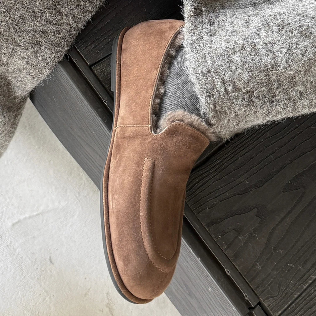 Mocassin Femme Hiver en Daim Fourré Laine de Mouton
