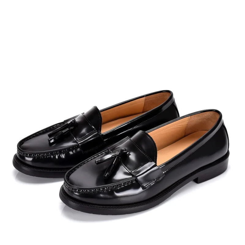 Mocassin En Cuir Vernis Marron Foncé Pour Homme à Gland