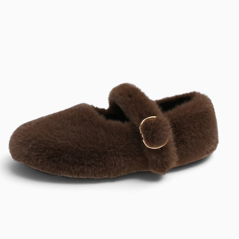 Mocassin femme hiver fourré Mocassin Paris marron en peluche douce avec bride réglable et bout rond