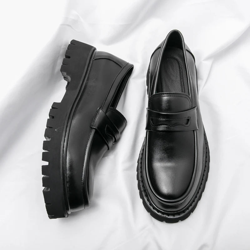 Mocassin Derby Compensé En Cuir Noir Semelle épaisse À Lacet Pour Homme