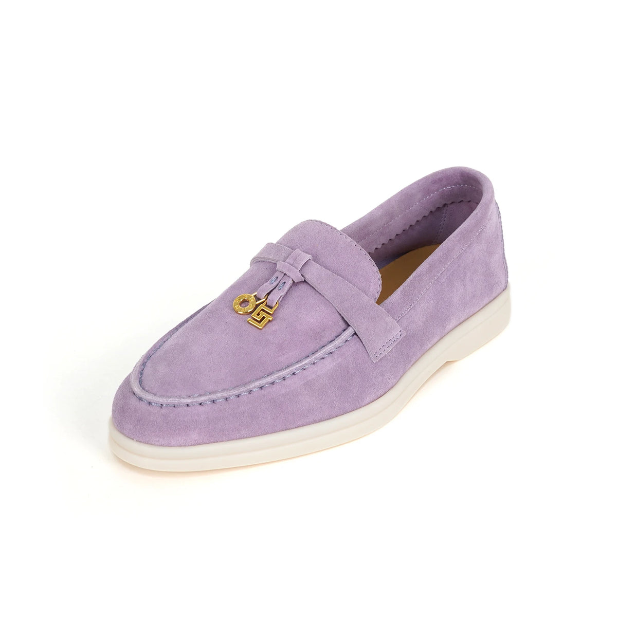 Mocassin Daim Rouge Luxe Glands Dorés