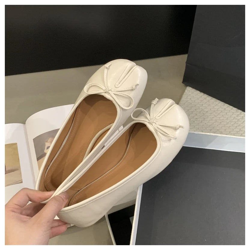 Mocassin Ballerine Tabi Femme en Cuir à Nœud