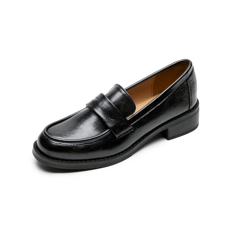 Mocassin En Cuir Vernis Noir à Talon Pour Femme