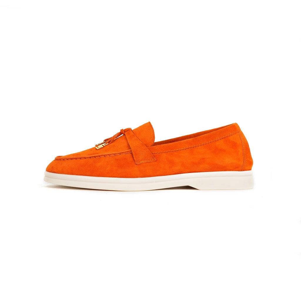 Mocassin Daim Jaune Luxe Glands Dorés