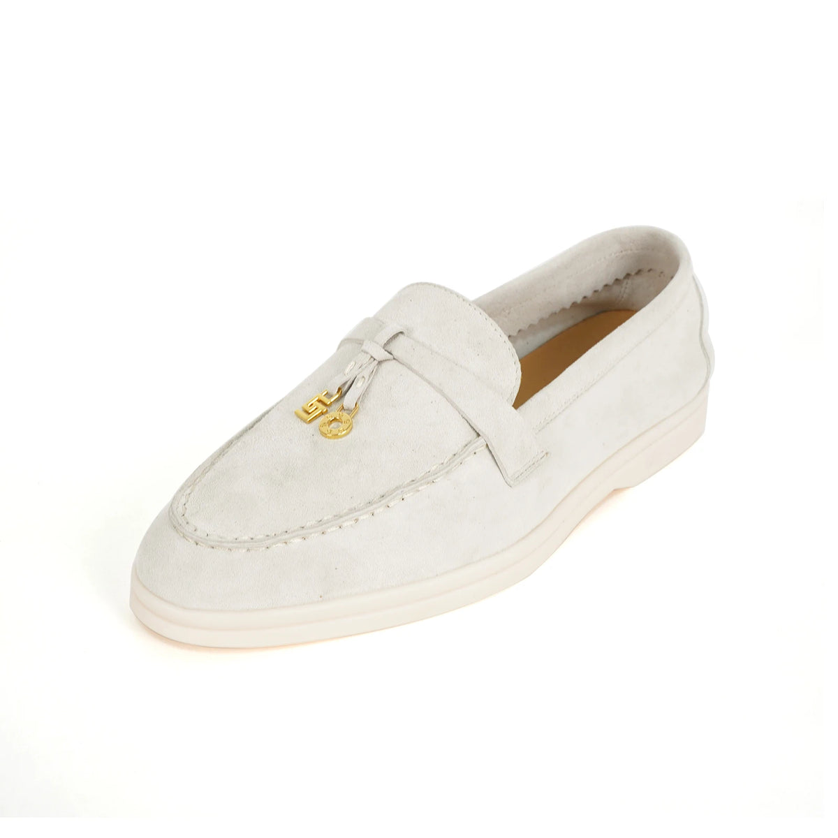 Mocassin Daim Orange Luxe Glands Dorés