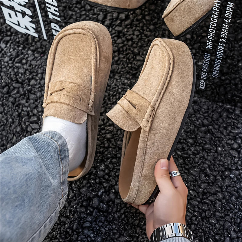 Chausson Mocassin Mule Ouvert En Daim Beige