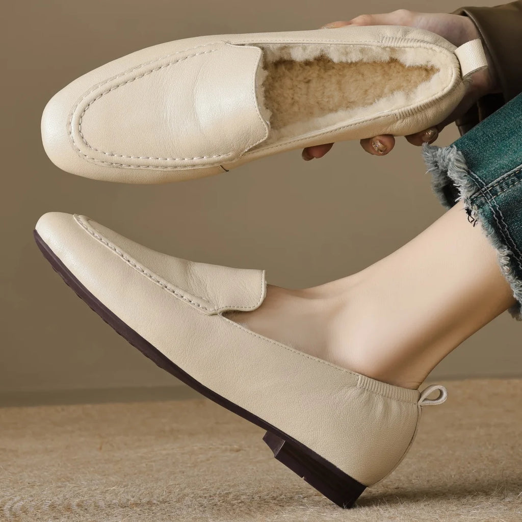 Mocassin Femme Hiver Fourré en Laine de Mouton