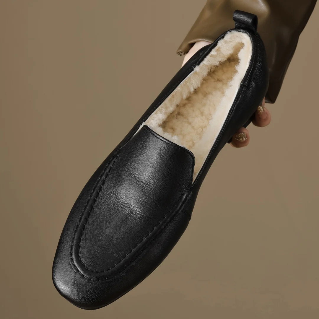 Mocassin Femme Hiver Fourré en Laine de Mouton
