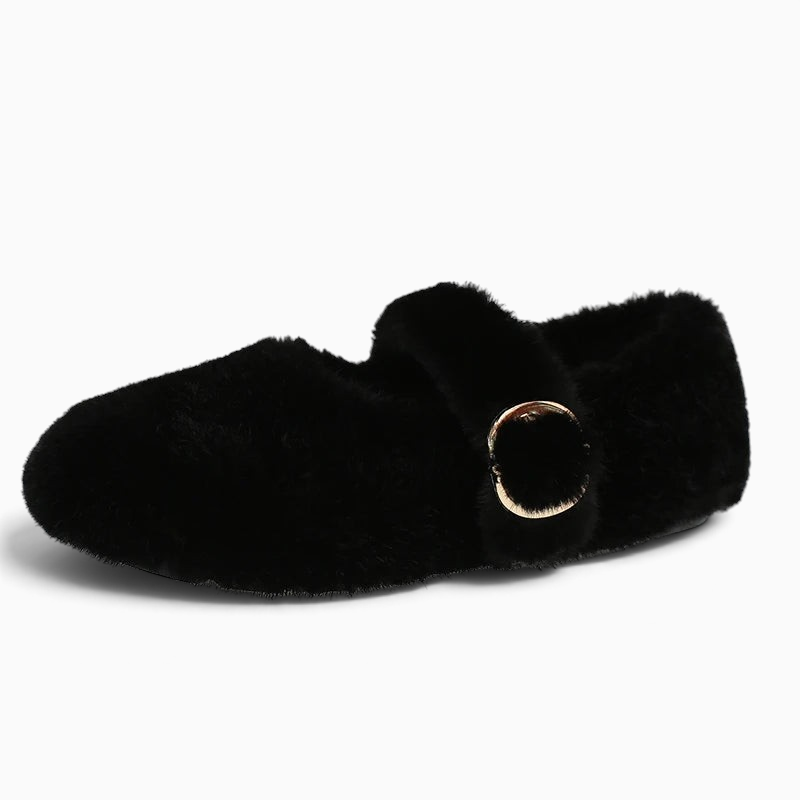 Mocassin femme hiver fourré noir Mocassin Paris avec bride réglable et intérieur en peluche douce