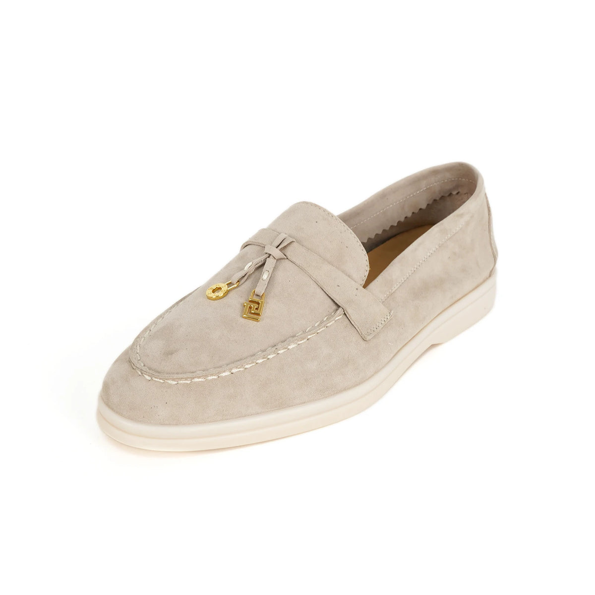 Mocassin Daim Orange Luxe Glands Dorés