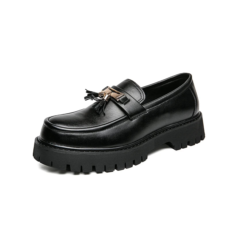 Mocassin Plateforme En Cuir Noir Mat Pour Homme