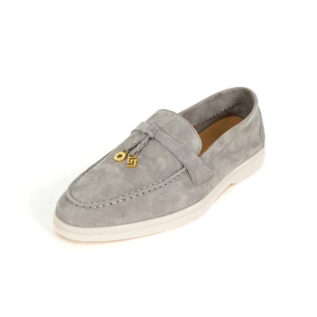 Mocassin Daim Bleu Royal Luxe Glands Dorés