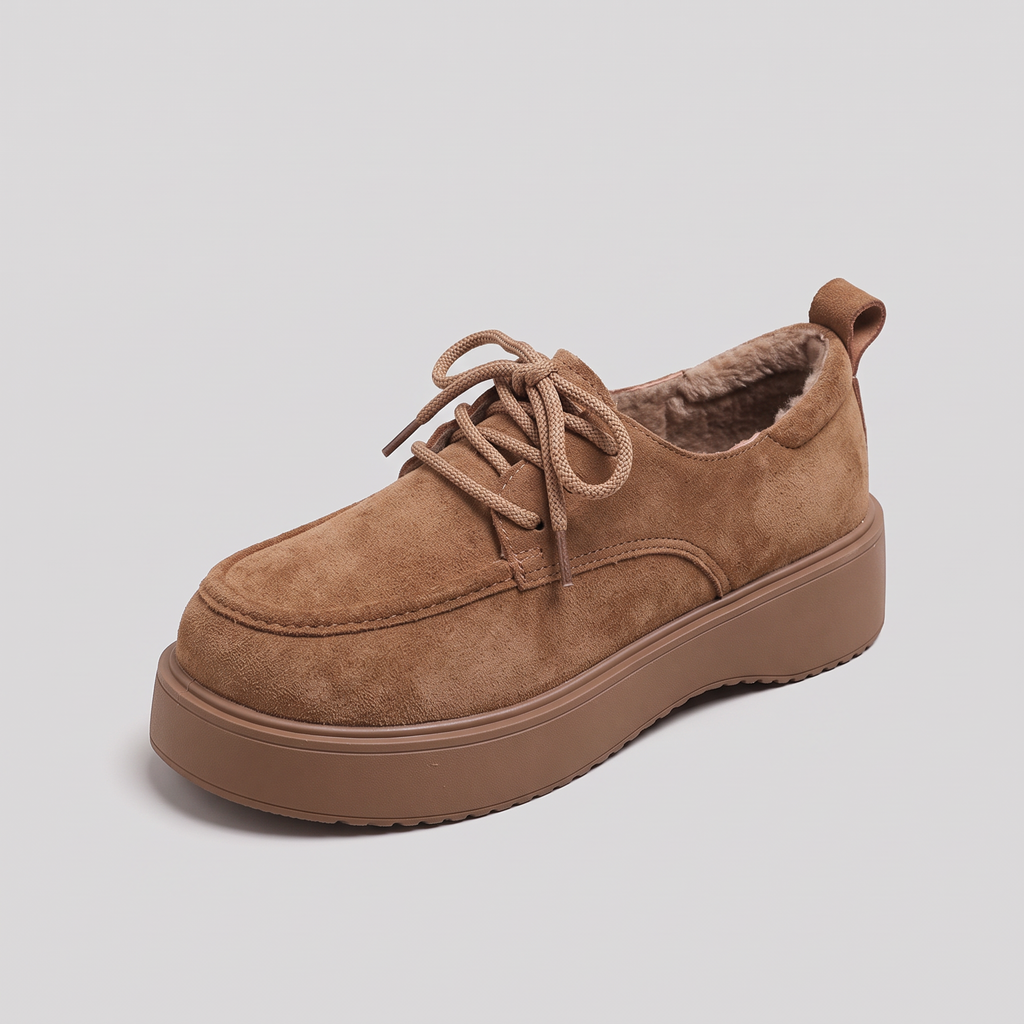 Mocassin Femme Hiver en Suédine Fourrée à Lacets