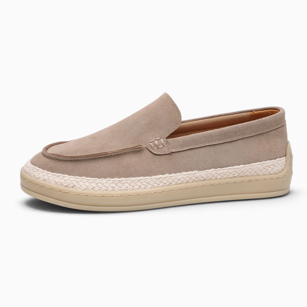 Mocassin Paris beige en matière synthétique respirante avec semelle en caoutchouc et détails tressés style espadrille