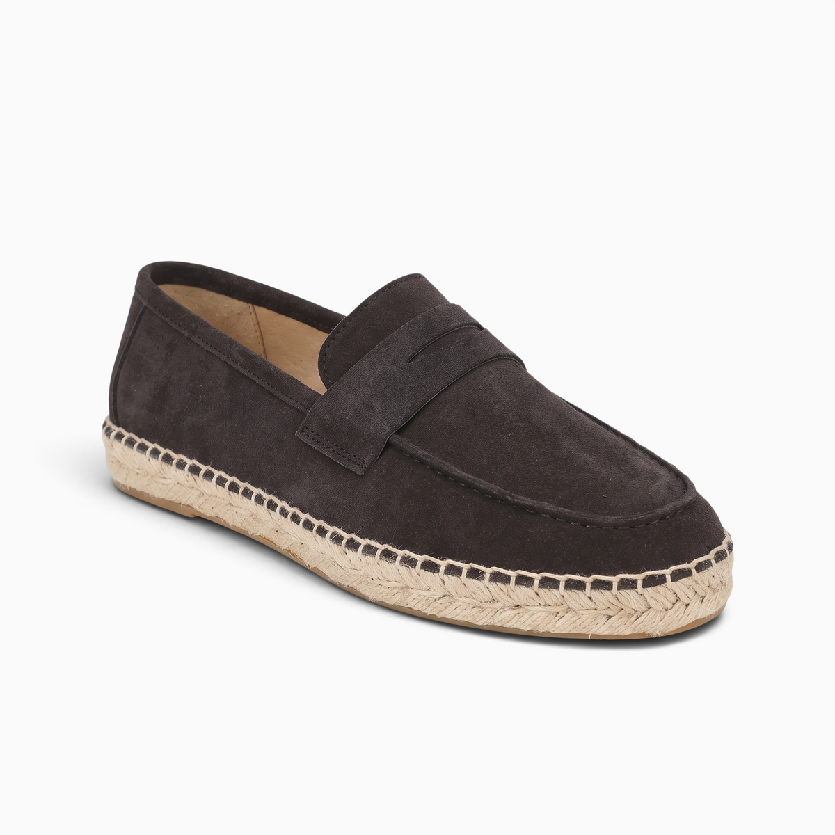 Mocassin espadrille Mocassin Paris pour homme en daim marron foncé avec semelle en chanvre tressé