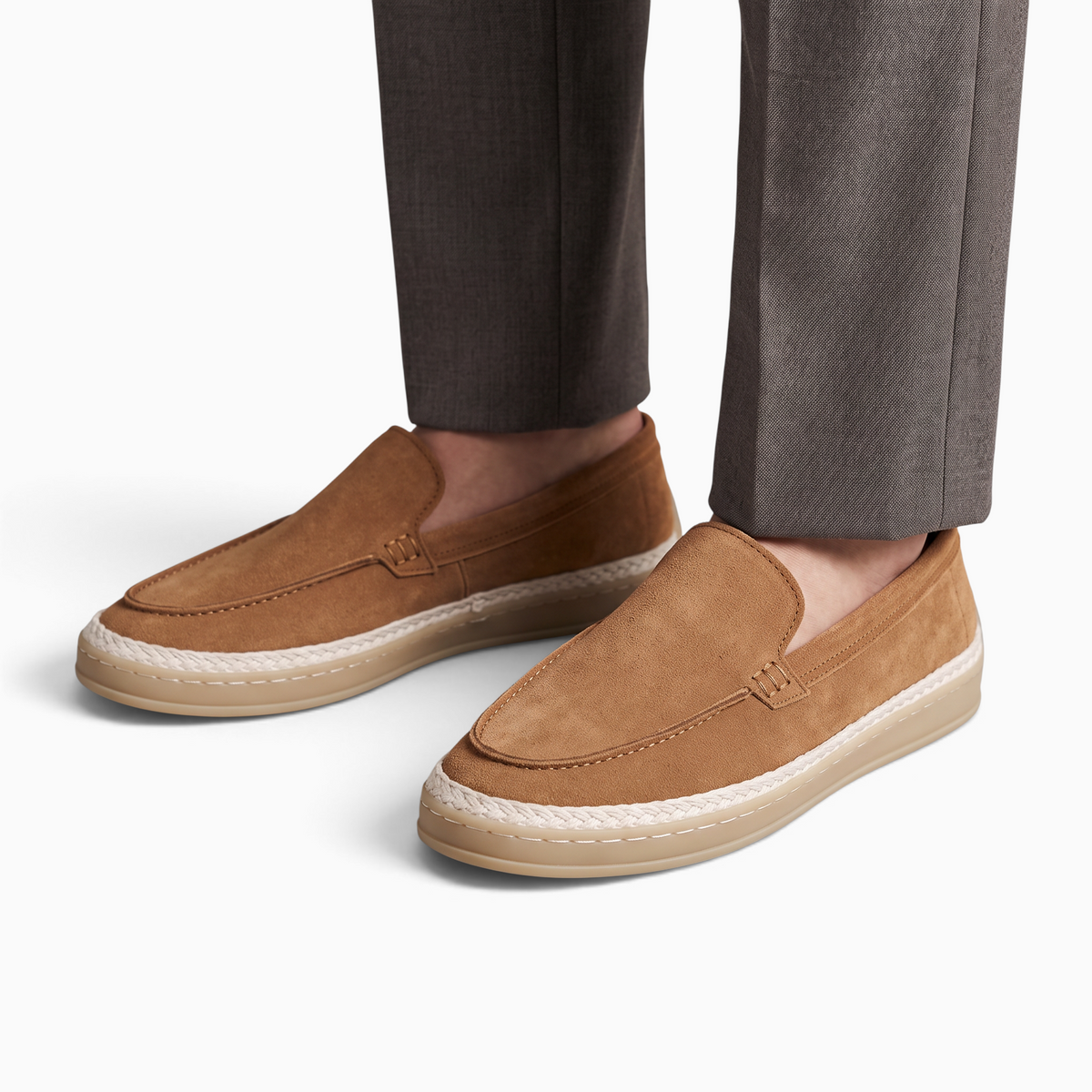 Mocassin Paris homme en cuir synthétique marron avec semelle en caoutchouc et détails tressés style décontracté