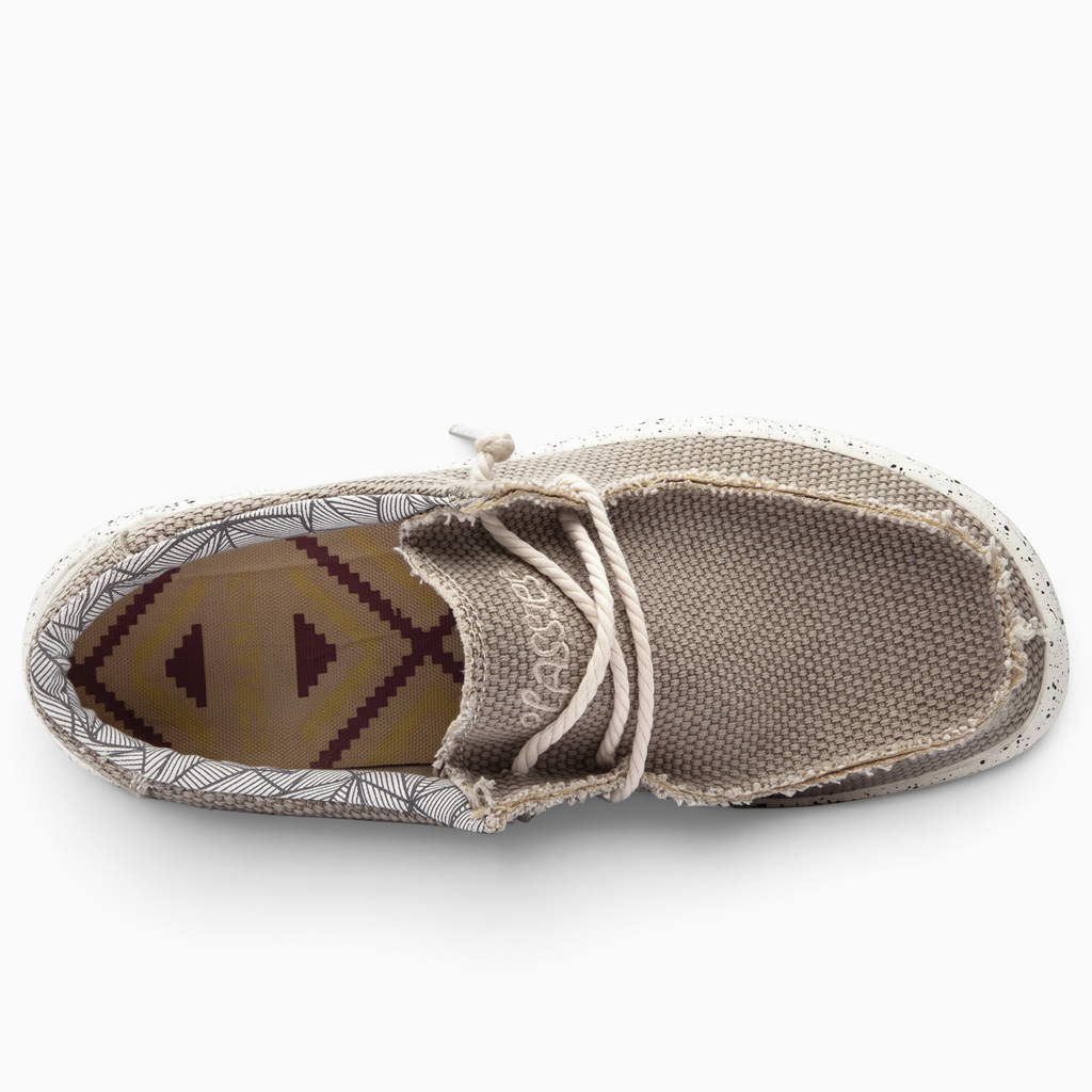 Mocassin Paris homme en toile kaki avec semelle souple et détails géométriques à l'intérieur