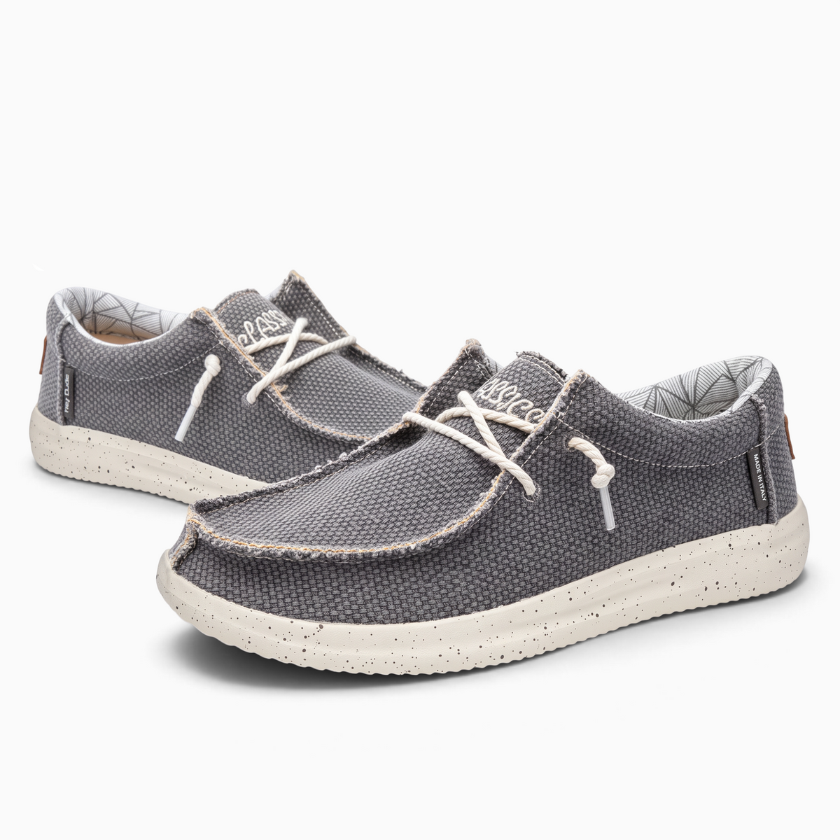 Mocassin Paris, mocassin en toile grise pour homme avec semelle souple mouchetée et lacets blancs décontractés