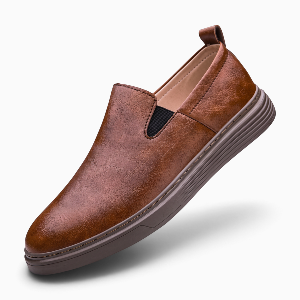 Mocassin homme Mocassin Paris en cuir marron avec semelle souple en caoutchouc et design sans lacets