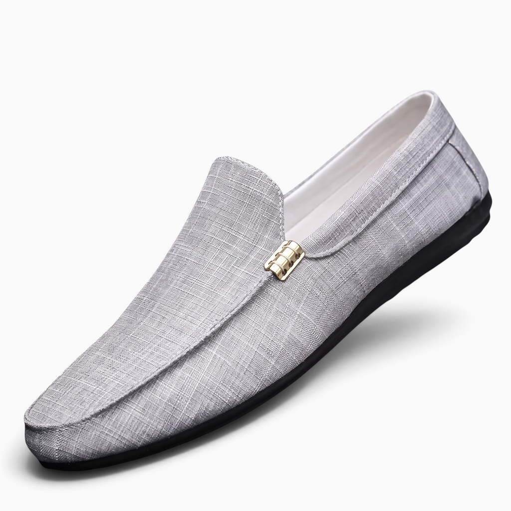 Mocassin Paris homme en tissu gris respirant avec bout rond et semelle souple pour un style décontracté