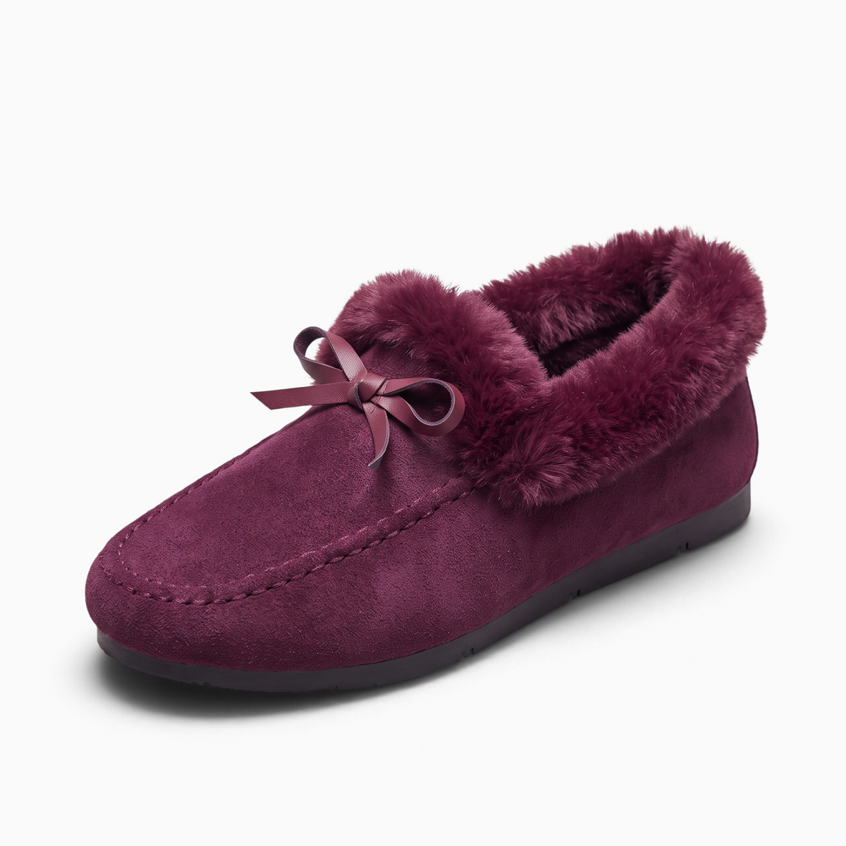 Mocassin Paris mocassin femme hiver bordeaux en tissu avec doublure polaire douce et détail de nœud décoratif