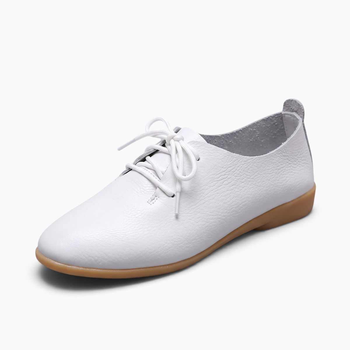Mocassin femme Mocassin Paris en cuir blanc à bout pointu avec lacets et semelle en caoutchouc marron